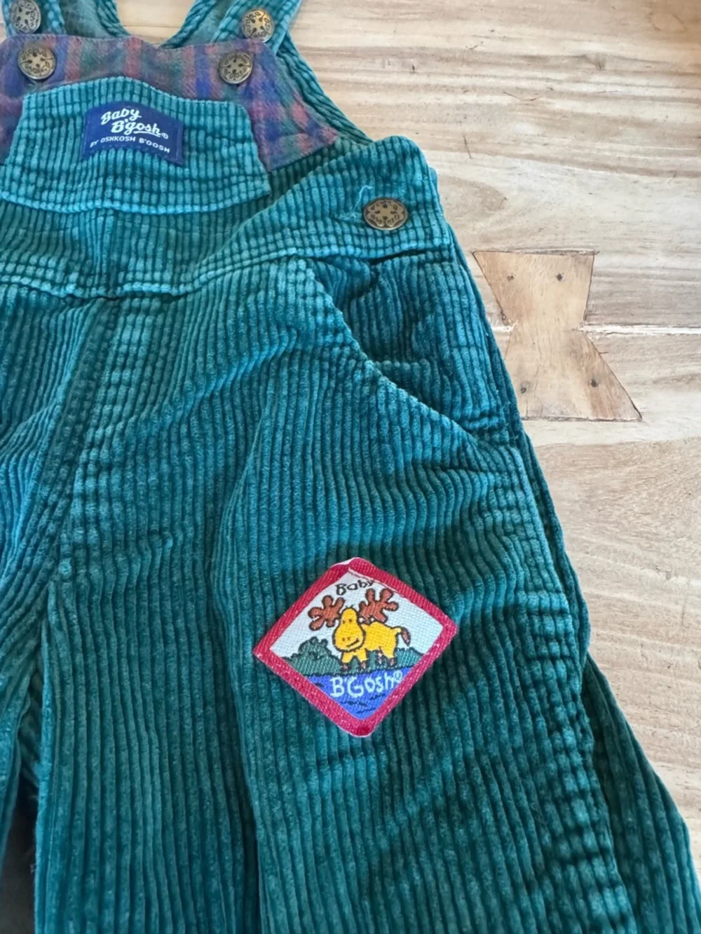 Vintage OshKosh B'gosh emerald green corduroy toddler overalls